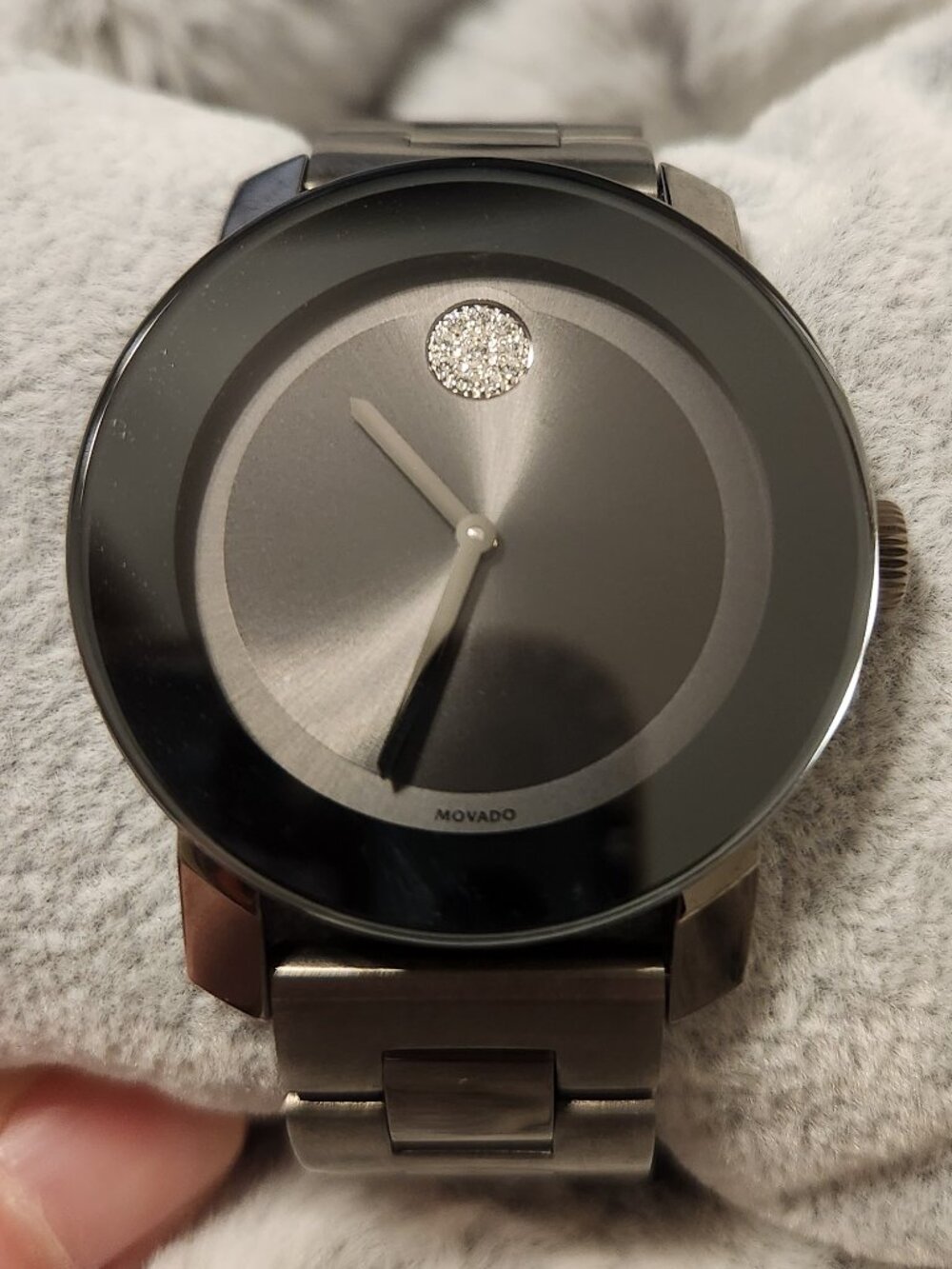 Movado Bold Gunmetal Stainless Steel Crystal Dot Watch MB.01.3.34.6535
